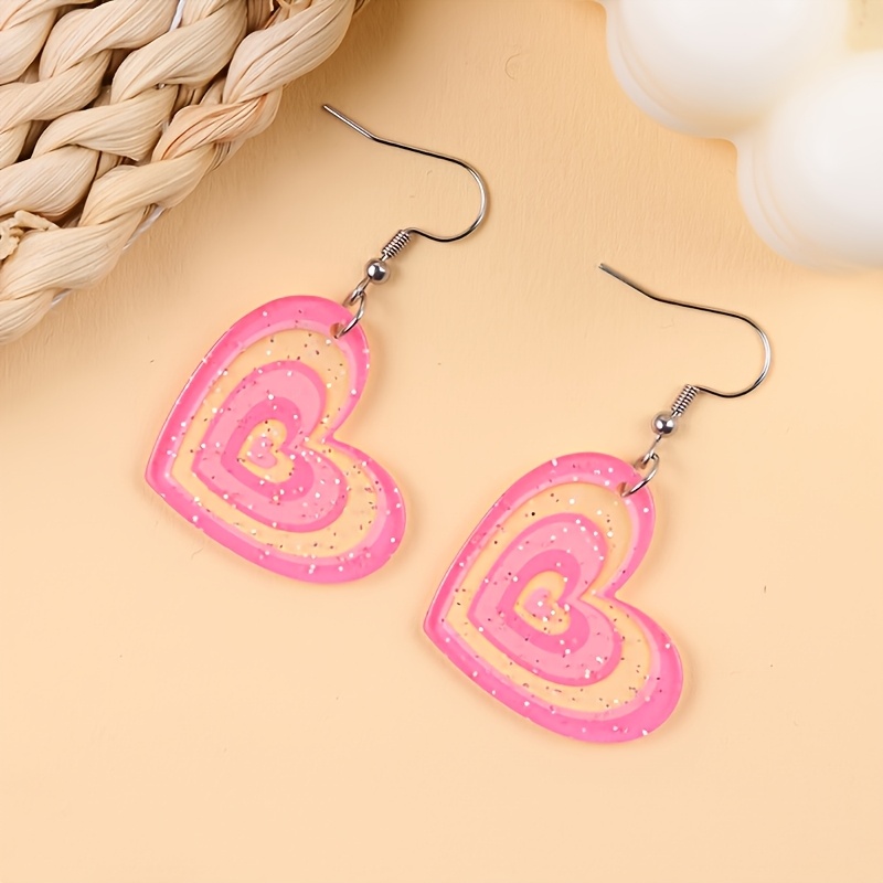 2pcs Valentine's Day Glitter Heart Acrylic Earrings Set